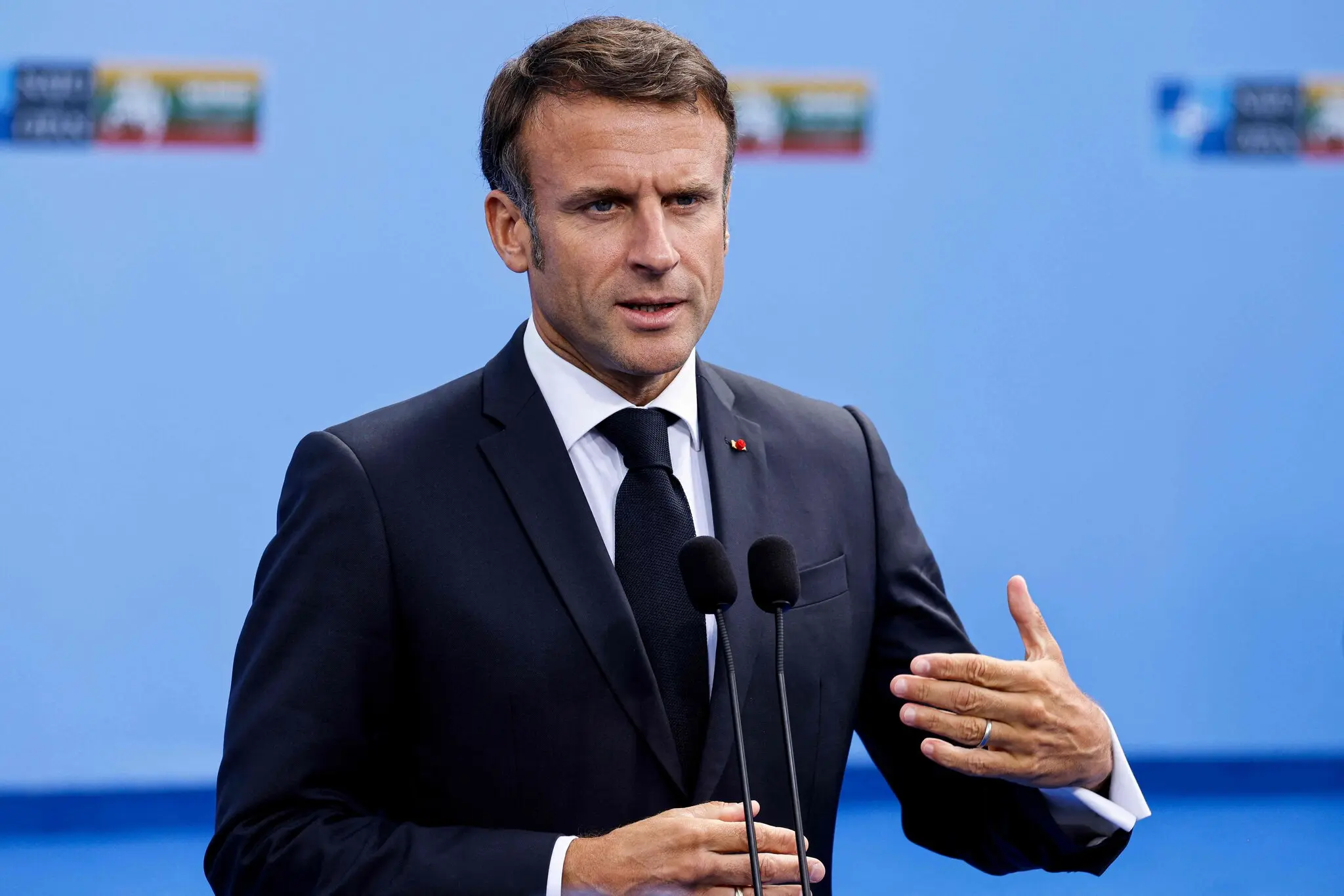 Президент Франції Еммануель Макрон на саміті НАТО у Вільнюсі, Литва, у вівторок